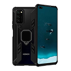 Silikon Hülle Handyhülle und Kunststoff Schutzhülle Tasche mit Magnetisch Fingerring Ständer R02 für Huawei Honor V30 Pro 5G Schwarz