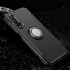 Silikon Hülle Handyhülle und Kunststoff Schutzhülle Tasche mit Magnetisch Fingerring Ständer R02 für Huawei Nova 6 Schwarz
