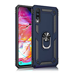 Silikon Hülle Handyhülle und Kunststoff Schutzhülle Tasche mit Magnetisch Fingerring Ständer R02 für Samsung Galaxy A90 5G Blau