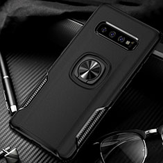 Silikon Hülle Handyhülle und Kunststoff Schutzhülle Tasche mit Magnetisch Fingerring Ständer R02 für Samsung Galaxy S10 5G Schwarz