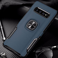 Silikon Hülle Handyhülle und Kunststoff Schutzhülle Tasche mit Magnetisch Fingerring Ständer R02 für Samsung Galaxy S10 Plus Blau