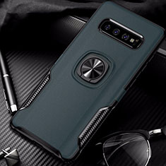 Silikon Hülle Handyhülle und Kunststoff Schutzhülle Tasche mit Magnetisch Fingerring Ständer R02 für Samsung Galaxy S10 Plus Grün