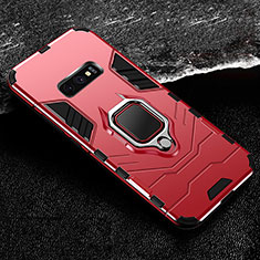 Silikon Hülle Handyhülle und Kunststoff Schutzhülle Tasche mit Magnetisch Fingerring Ständer R02 für Samsung Galaxy S10e Rot