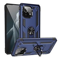 Silikon Hülle Handyhülle und Kunststoff Schutzhülle Tasche mit Magnetisch Fingerring Ständer R02 für Xiaomi Mi 11 5G Blau