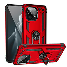 Silikon Hülle Handyhülle und Kunststoff Schutzhülle Tasche mit Magnetisch Fingerring Ständer R02 für Xiaomi Mi 11 5G Rot