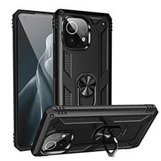 Silikon Hülle Handyhülle und Kunststoff Schutzhülle Tasche mit Magnetisch Fingerring Ständer R02 für Xiaomi Mi 11 5G Schwarz