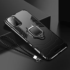Silikon Hülle Handyhülle und Kunststoff Schutzhülle Tasche mit Magnetisch Fingerring Ständer R02 für Xiaomi Mi 11X Pro 5G Schwarz