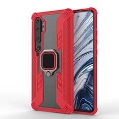 Silikon Hülle Handyhülle und Kunststoff Schutzhülle Tasche mit Magnetisch Fingerring Ständer R02 für Xiaomi Mi Note 10 Pro Rot