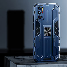 Silikon Hülle Handyhülle und Kunststoff Schutzhülle Tasche mit Magnetisch Fingerring Ständer R02 für Xiaomi POCO M3 Pro 5G Blau