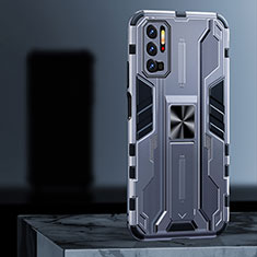 Silikon Hülle Handyhülle und Kunststoff Schutzhülle Tasche mit Magnetisch Fingerring Ständer R02 für Xiaomi POCO M3 Pro 5G Silber