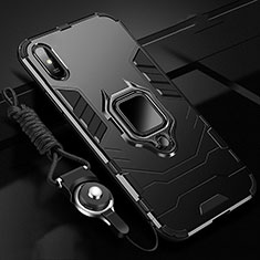 Silikon Hülle Handyhülle und Kunststoff Schutzhülle Tasche mit Magnetisch Fingerring Ständer R02 für Xiaomi Redmi 9AT Schwarz