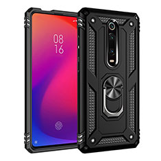 Silikon Hülle Handyhülle und Kunststoff Schutzhülle Tasche mit Magnetisch Fingerring Ständer R02 für Xiaomi Redmi K20 Pro Schwarz