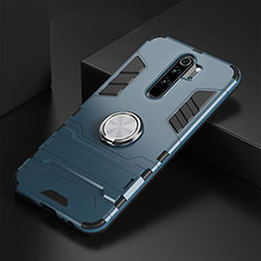 Silikon Hülle Handyhülle und Kunststoff Schutzhülle Tasche mit Magnetisch Fingerring Ständer R02 für Xiaomi Redmi Note 8 Pro Blau