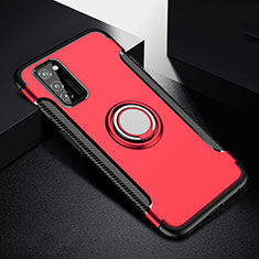 Silikon Hülle Handyhülle und Kunststoff Schutzhülle Tasche mit Magnetisch Fingerring Ständer R03 für Huawei Honor V30 5G Rot