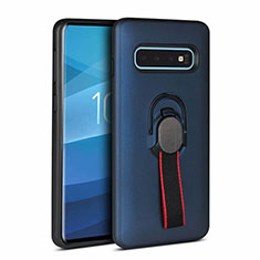 Silikon Hülle Handyhülle und Kunststoff Schutzhülle Tasche mit Magnetisch Fingerring Ständer R03 für Samsung Galaxy S10 5G Blau
