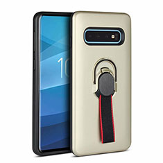 Silikon Hülle Handyhülle und Kunststoff Schutzhülle Tasche mit Magnetisch Fingerring Ständer R03 für Samsung Galaxy S10 5G Gold