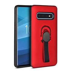 Silikon Hülle Handyhülle und Kunststoff Schutzhülle Tasche mit Magnetisch Fingerring Ständer R03 für Samsung Galaxy S10 Rot