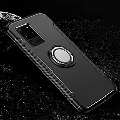 Silikon Hülle Handyhülle und Kunststoff Schutzhülle Tasche mit Magnetisch Fingerring Ständer R03 für Samsung Galaxy S20 Ultra 5G Schwarz