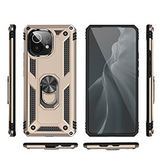 Silikon Hülle Handyhülle und Kunststoff Schutzhülle Tasche mit Magnetisch Fingerring Ständer R03 für Xiaomi Mi 11 5G Gold