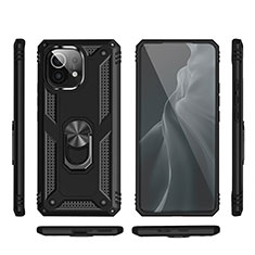 Silikon Hülle Handyhülle und Kunststoff Schutzhülle Tasche mit Magnetisch Fingerring Ständer R03 für Xiaomi Mi 11 5G Schwarz