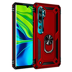 Silikon Hülle Handyhülle und Kunststoff Schutzhülle Tasche mit Magnetisch Fingerring Ständer R03 für Xiaomi Mi Note 10 Rot