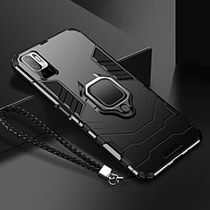 Silikon Hülle Handyhülle und Kunststoff Schutzhülle Tasche mit Magnetisch Fingerring Ständer R03 für Xiaomi POCO M3 Pro 5G Schwarz