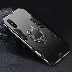 Silikon Hülle Handyhülle und Kunststoff Schutzhülle Tasche mit Magnetisch Fingerring Ständer R03 für Xiaomi Redmi 9AT Schwarz