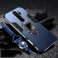 Silikon Hülle Handyhülle und Kunststoff Schutzhülle Tasche mit Magnetisch Fingerring Ständer R03 für Xiaomi Redmi Note 8 Pro Blau