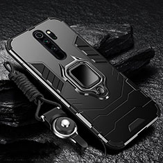 Silikon Hülle Handyhülle und Kunststoff Schutzhülle Tasche mit Magnetisch Fingerring Ständer R03 für Xiaomi Redmi Note 8 Pro Schwarz