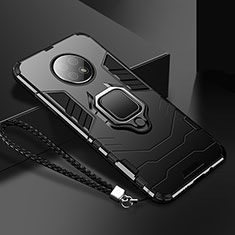 Silikon Hülle Handyhülle und Kunststoff Schutzhülle Tasche mit Magnetisch Fingerring Ständer R03 für Xiaomi Redmi Note 9T 5G Schwarz