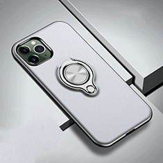 Silikon Hülle Handyhülle und Kunststoff Schutzhülle Tasche mit Magnetisch Fingerring Ständer R04 für Apple iPhone 11 Pro Max Silber