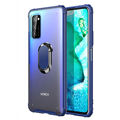 Silikon Hülle Handyhülle und Kunststoff Schutzhülle Tasche mit Magnetisch Fingerring Ständer R04 für Huawei Honor V30 5G Blau