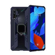 Silikon Hülle Handyhülle und Kunststoff Schutzhülle Tasche mit Magnetisch Fingerring Ständer R04 für Huawei Nova 5 Pro Blau