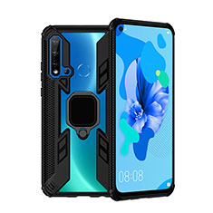 Silikon Hülle Handyhülle und Kunststoff Schutzhülle Tasche mit Magnetisch Fingerring Ständer R04 für Huawei Nova 5i Schwarz