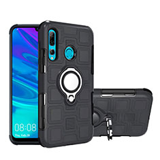Silikon Hülle Handyhülle und Kunststoff Schutzhülle Tasche mit Magnetisch Fingerring Ständer R04 für Huawei P Smart+ Plus (2019) Schwarz