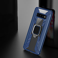 Silikon Hülle Handyhülle und Kunststoff Schutzhülle Tasche mit Magnetisch Fingerring Ständer R04 für Samsung Galaxy S10 5G Blau