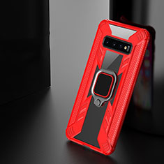 Silikon Hülle Handyhülle und Kunststoff Schutzhülle Tasche mit Magnetisch Fingerring Ständer R04 für Samsung Galaxy S10 Plus Rot