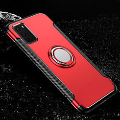 Silikon Hülle Handyhülle und Kunststoff Schutzhülle Tasche mit Magnetisch Fingerring Ständer R04 für Samsung Galaxy S20 Rot