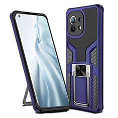Silikon Hülle Handyhülle und Kunststoff Schutzhülle Tasche mit Magnetisch Fingerring Ständer R04 für Xiaomi Mi 11 5G Blau