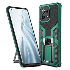 Silikon Hülle Handyhülle und Kunststoff Schutzhülle Tasche mit Magnetisch Fingerring Ständer R04 für Xiaomi Mi 11 5G Grün