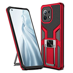 Silikon Hülle Handyhülle und Kunststoff Schutzhülle Tasche mit Magnetisch Fingerring Ständer R04 für Xiaomi Mi 11 5G Rot