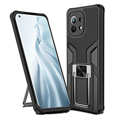 Silikon Hülle Handyhülle und Kunststoff Schutzhülle Tasche mit Magnetisch Fingerring Ständer R04 für Xiaomi Mi 11 5G Schwarz