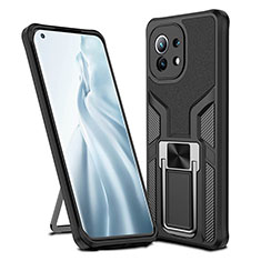 Silikon Hülle Handyhülle und Kunststoff Schutzhülle Tasche mit Magnetisch Fingerring Ständer R04 für Xiaomi Mi 11 Lite 5G Schwarz