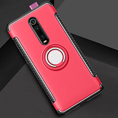Silikon Hülle Handyhülle und Kunststoff Schutzhülle Tasche mit Magnetisch Fingerring Ständer R04 für Xiaomi Mi 9T Pro Rot
