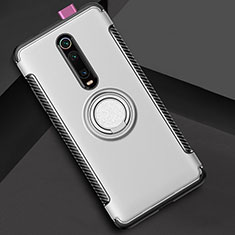 Silikon Hülle Handyhülle und Kunststoff Schutzhülle Tasche mit Magnetisch Fingerring Ständer R04 für Xiaomi Mi 9T Pro Silber
