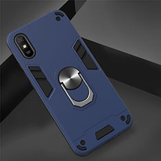 Silikon Hülle Handyhülle und Kunststoff Schutzhülle Tasche mit Magnetisch Fingerring Ständer R04 für Xiaomi Redmi 9i Königs Blau