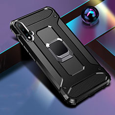 Silikon Hülle Handyhülle und Kunststoff Schutzhülle Tasche mit Magnetisch Fingerring Ständer R05 für Huawei Nova 5 Pro Schwarz