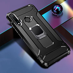 Silikon Hülle Handyhülle und Kunststoff Schutzhülle Tasche mit Magnetisch Fingerring Ständer R05 für Huawei P20 Lite (2019) Schwarz