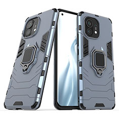 Silikon Hülle Handyhülle und Kunststoff Schutzhülle Tasche mit Magnetisch Fingerring Ständer R05 für Xiaomi Mi 11 5G Blau