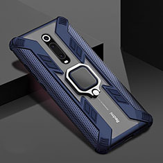 Silikon Hülle Handyhülle und Kunststoff Schutzhülle Tasche mit Magnetisch Fingerring Ständer R05 für Xiaomi Mi 9T Pro Blau